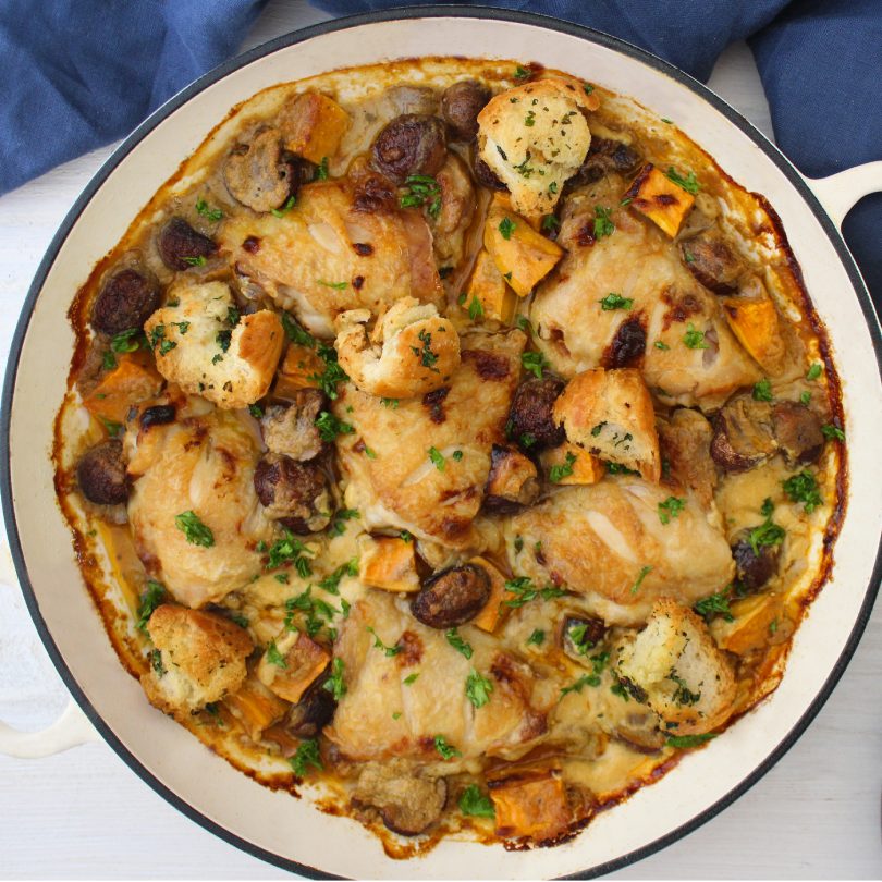 Creamy Chicken, Mushroom and Sweet Potato Korma Tray-Bake