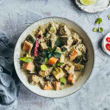 Crispy Tofu and Roast Veggie Thai Green Curry by Sneh Roy
