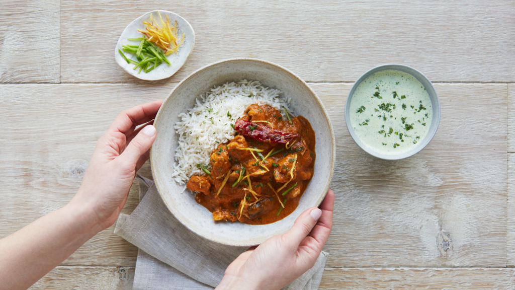 Chicken Tikka Masala with Crispy Ginger and Herby Yoghurt - The Spice Tailor AUS